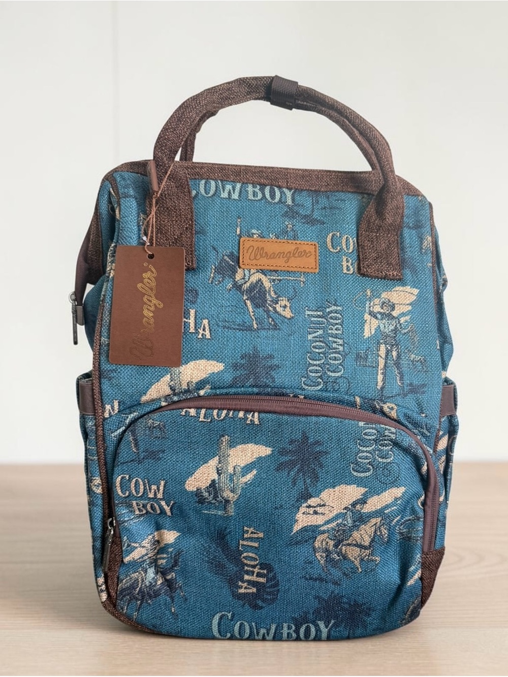 Wrangler Retro Cowboy Aloha Blue Canvas Large Multi-Use/School/Travel Backpack